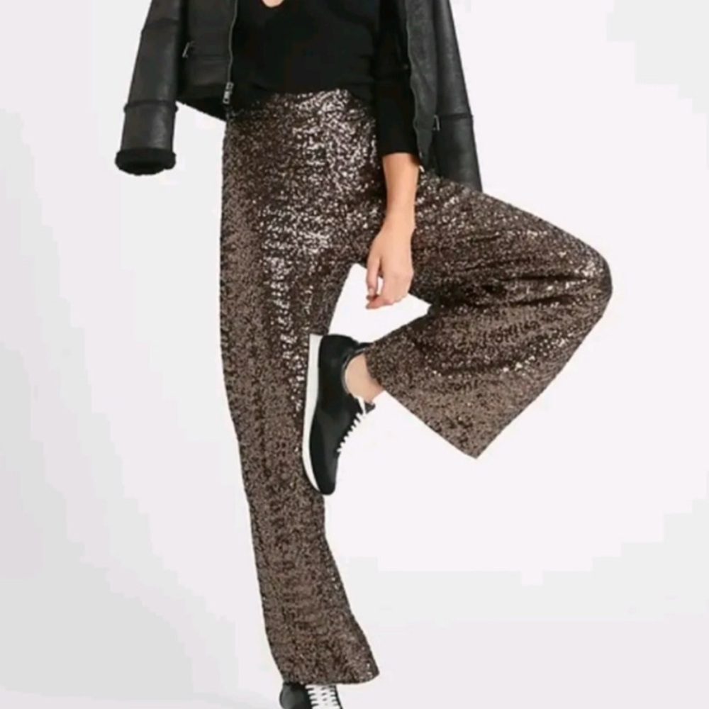 Banana Republic High Rise Wide Leg Sequin Pant Size S NWT Bold Bronze